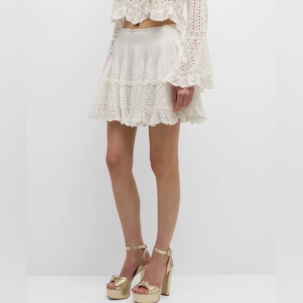 LoveShackFancy Moira Eyelet Cotton Mini Skirt